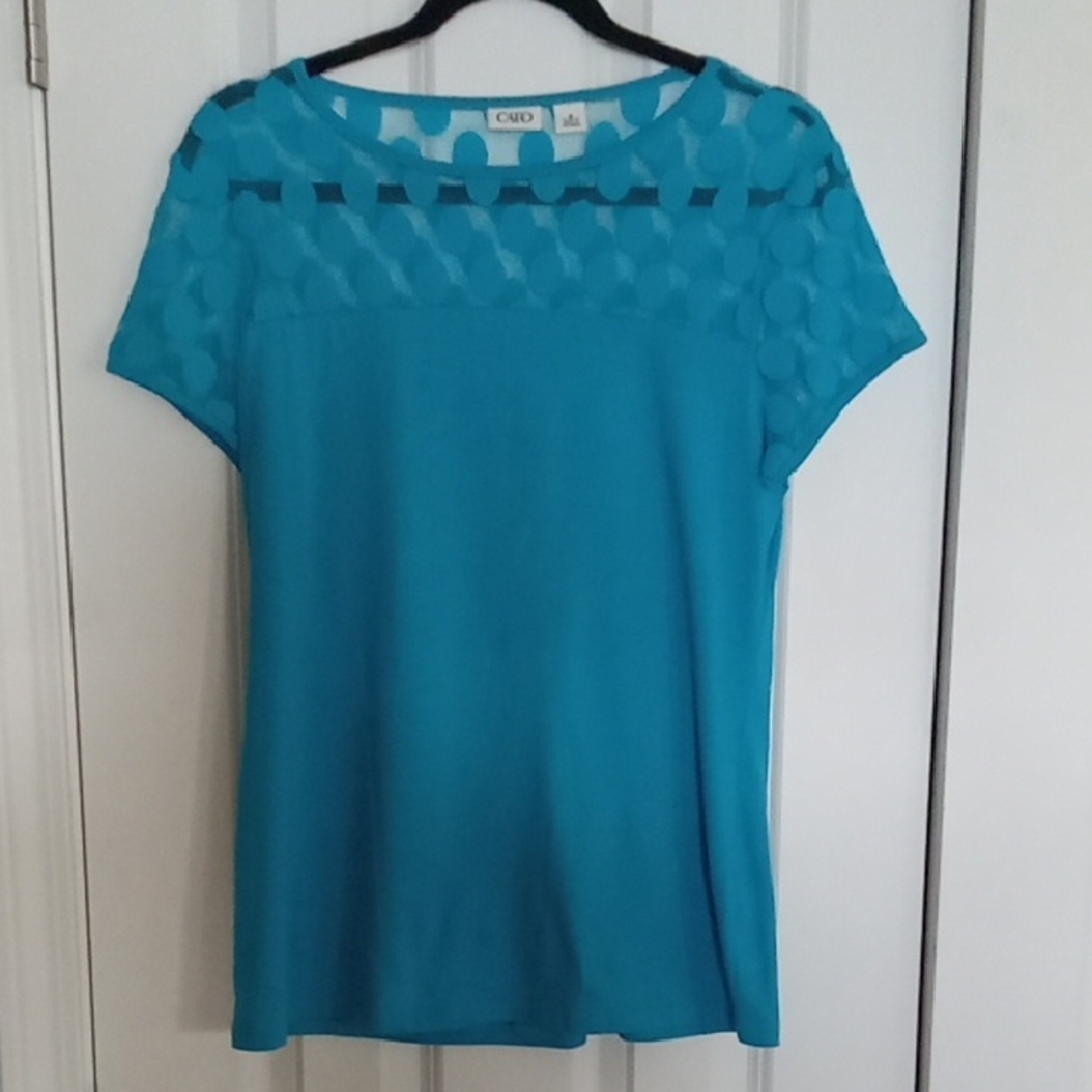 Cato Aqua Blue Textured Short Sleeve Top